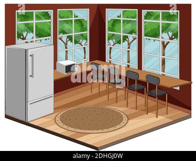 Dining room interior with furniture in modern style illustration Stock Vector