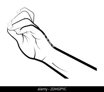 female hand gently holds a small object with two fingers. He plays a musical instrument, puts a ring on his hand. Gestures. Isolated vector on white b Stock Vector