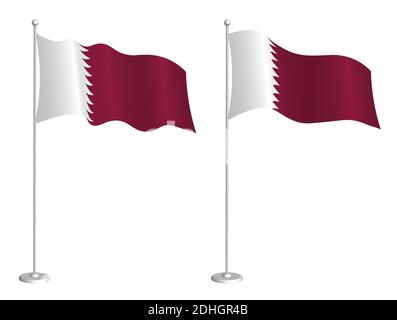 flag of Qatar on flagpole waving in the wind. Holiday design element. Checkpoint for map symbols. Isolated vector on white background Stock Vector