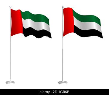 flag of United Arab Emirates on flagpole waving in the wind. Holiday design element. Checkpoint for map symbols. Isolated vector on white background Stock Vector