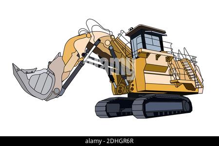 excavator machine for coal mining black and yellow. Industrial machinery and equipment. Isolated vector on white background Stock Vector
