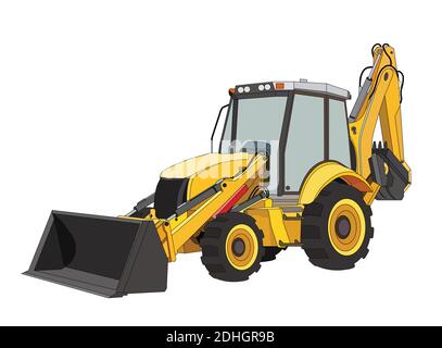 construction equipment tractor in black and yellow colors. Industrial machinery and equipment. Isolated vector on white Stock Vector