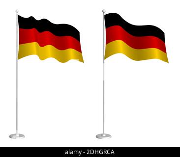 flag of Federal Republic of Germany on flagpole waving in the wind. Holiday design element. Checkpoint for map symbols. Isolated vector on white backg Stock Vector