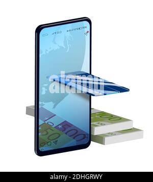 smartphone and credit card, online banking concept and fast money transfers via the Internet. Using payment cards online. Cashing and exchange. Design Stock Vector