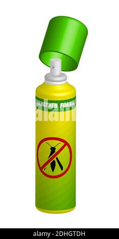 realistic 3d spray bottle insect repellent. Fighting dangerous parasites. Isolated black white vector Stock Vector