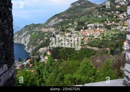 view of Varenna from Castello di Vezio Lake Como Stock Photo