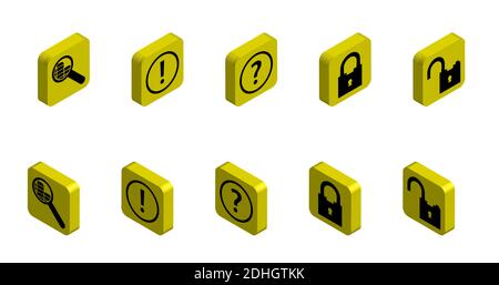 set of functional 3D icons on the topic of security and information search on the Internet. Isolated vector on white background Stock Vector