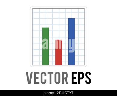 The Vector business presentation summary finance report bar chart icon showing three different colored vertical rectangles Stock Vector