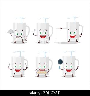 Cartoon character of white glass with various chef emoticons. Vector illustration Stock Vector