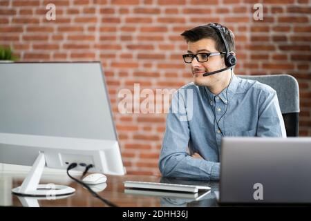 Virtual Personal Assistant Man Making Video Conference Call Stock Photo