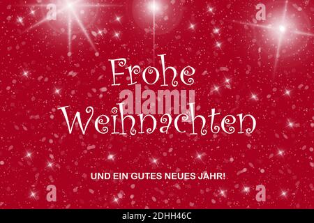 A red glittery background with Merry Christmas( Frohe Weihnachten) in german