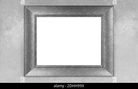 Empty shiny gray frame with blank white copy space area is on the wall, background texture Stock Photo