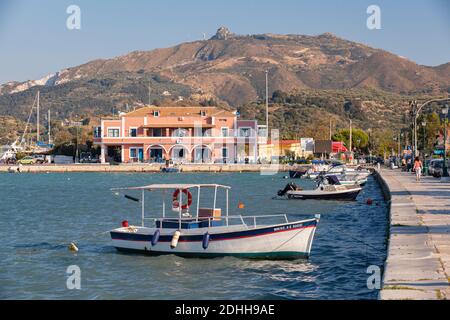 Zakynthos, Greece - August 14, 2016: Fishing boats are moored in Zante port, Greek island in the Ionian Sea Stock Photo