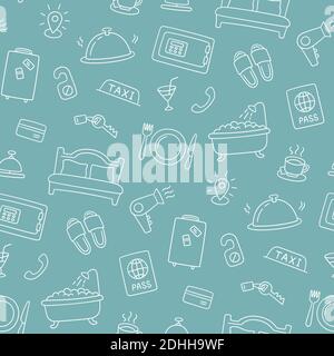 Hotel services hand drawn pattern. Vector illustration Stock Vector