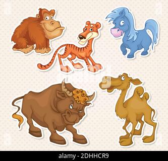 Vector animals cartoon characters in cool Sticker designs Stock Vector