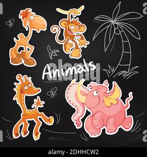 Vector animals cartoon characters. Cool Sticker designs Stock Vector