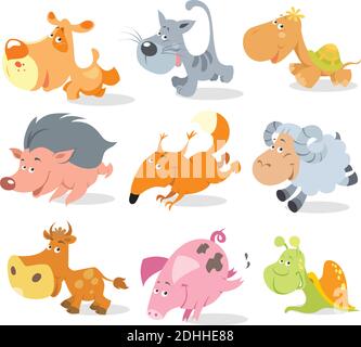 Vector running animals characters. Cute animals race. Stock Vector
