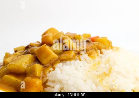 Curry and rice on white background Stock Photo