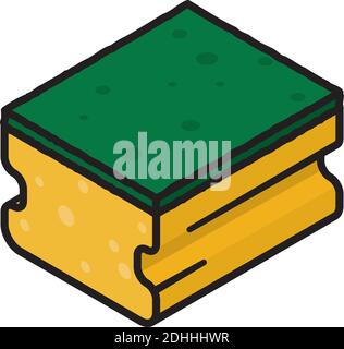 Dish washing sponge vector illline icon, Chores and housework symbol.ustration Stock Vector