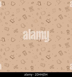 Seamless vector pattern background with coffee outline symbols Stock Vector