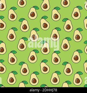 Halved avocado fruit seamless vector pattern wallpaper background Stock Vector
