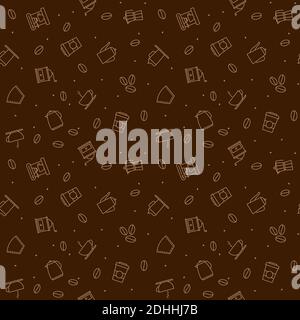 Seamless vector pattern background with coffee outline symbols Stock Vector