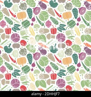 Variety of healthy vegetables seamless vector pattern wallpaper. Fresh food background. Stock Vector
