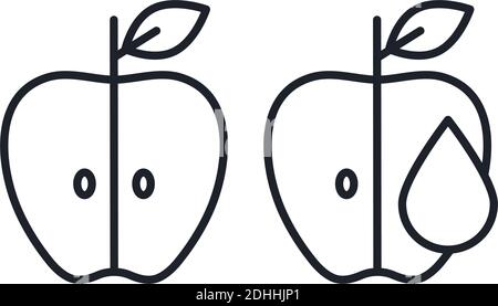 Apple juice, apple half icon. Vector linear icon, contour, shape, outline isolated on a white background. Thin line. Modern minimalistic design. Fruit Stock Vector