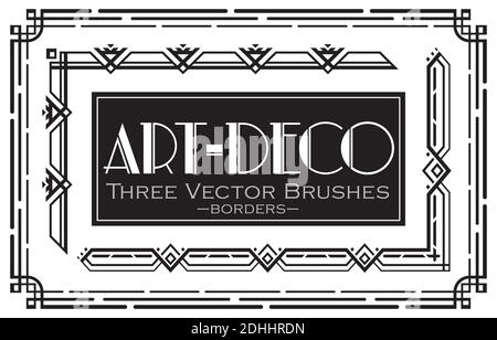3 pattern brushes made in the Art-Deco style. All brushes include outer and inner corner tiles. Stock Vector