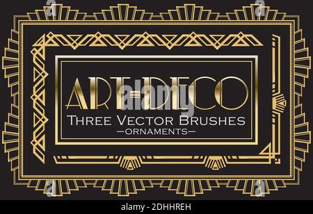 3 pattern brushes made in the Art-Deco style. All brushes include outer and inner corner tiles. Stock Vector