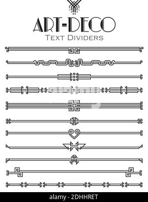 Set of text dividers made in the Art-Deco style. Stock Vector