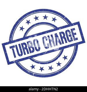 TURBO CHARGE text written on blue round vintage rubber stamp. Stock Photo