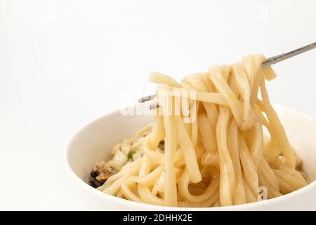 Seafood kalguksu on white background Stock Photo