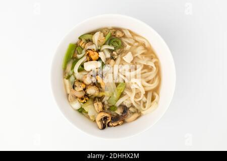 Seafood kalguksu on white background Stock Photo