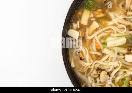 Seafood kalguksu on white background Stock Photo