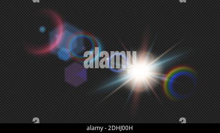 Horizontal sun rays and spotlight. Colorful glowing light explosion isolated on transparent. Colorful effect Stock Vector
