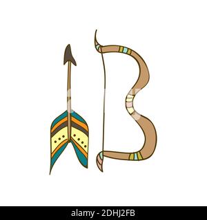 Cute Hand Drawn Vector illustration, bow and arrow in doodle style Stock Vector