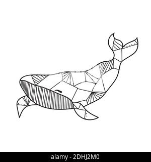 Graphic whale. Black linear whale on white background Stock Vector