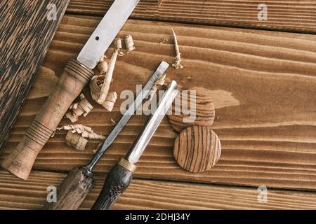 Set of tools for carpentry and hobby. Wood forming tools. Layout Stock Photo