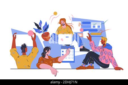 Business project communication and development website template with people working in collaboration. Online service app or concept of business strate Stock Vector
