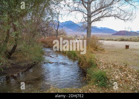 INDEPENDENCE, CALIFORNIA, UNITED STATES - Dec 06, 2020: Taboose Creek, a creek stocked seasonally with trout, flows through Taboose Creek Campground. Stock Photo