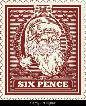 Santa Claus Christmas Postage Letter Post Stamp Stock Vector Image