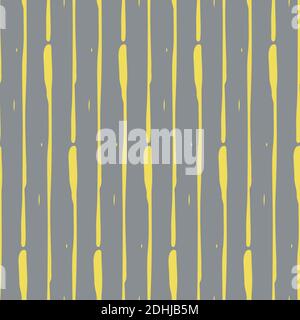 Vertical broken up painterly lines seamless vector pattern background. Yellow grey backdrop of parallel striped geometric tribal design.Hand drawn Stock Vector