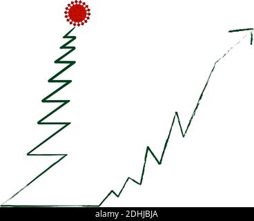 abstract christmas tree with coronavirus symbol and graph showing rising numbers of infection, christmas in tumes of covid-19 Stock Vector