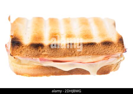 One ham and cheese sandwiches from the front on white background Stock Photo