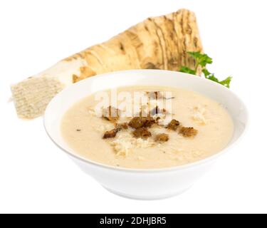 Horseradish soup with horseradish isolated on white background Stock Photo