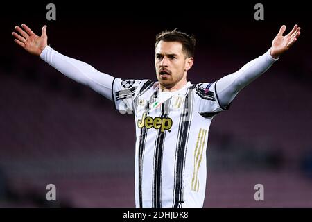 Barcelona, Spain - 08 December, 2020: Aaron Ramsey of Juventus FC reacts during the UEFA Champions League Group G football match between FC Barcelona and Juventus. Juventus FC won 3-0 over FC Barcelona. Credit: Nicolò Campo/Alamy Live News Stock Photo