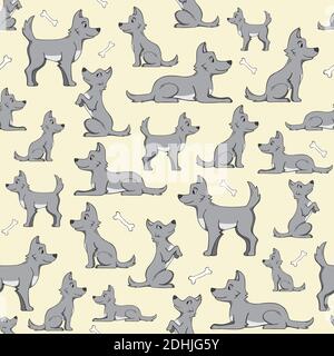 seamless pattern and dog bones on yellow background Stock Vector
