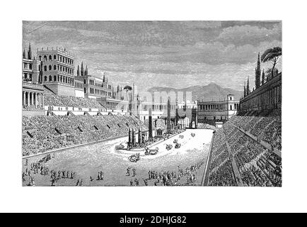 Original artwork of Circus Maximus, an ancient Roman chariot racing stadium and mass entertainment venue located in Rome, Italy.. Published in A picto Stock Photo