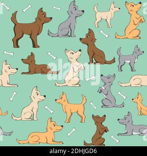 seamless pattern and dog bones on green background Stock Vector